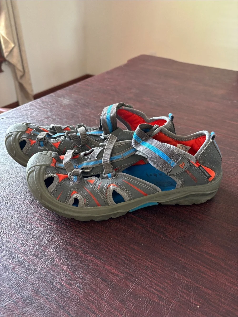 Merrell Kids Gray Sandals with Orange and Blue Accents